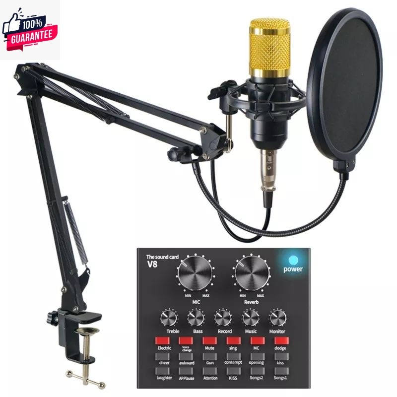 V8 ครชุดไมโครโฟนBM800 พร้อมอุปกรณ์Sound Card V8 BM-800 Condenser Microphone Set with V8 Live