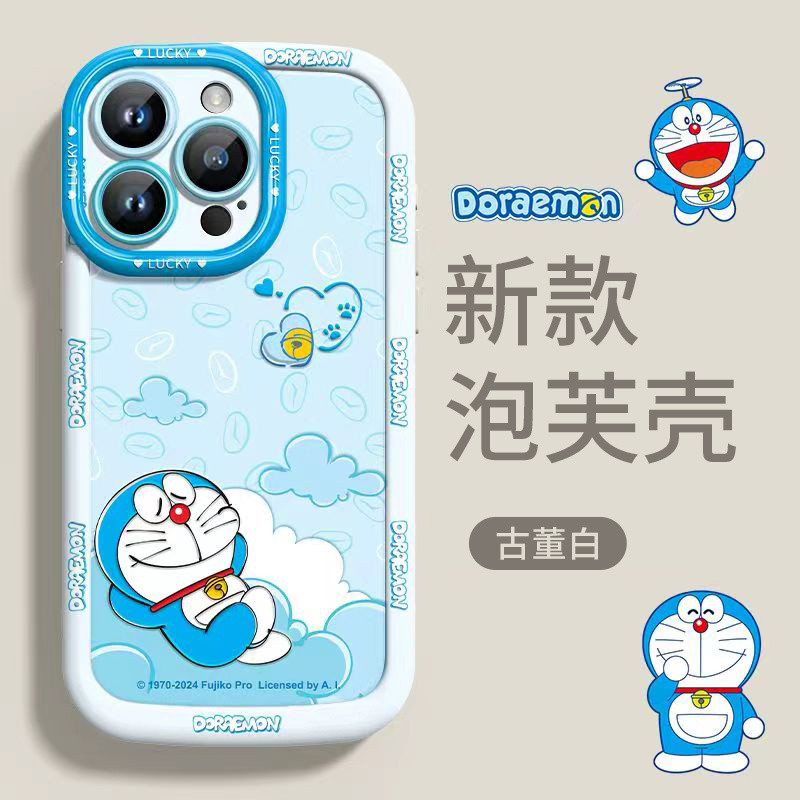 โดราเอมอนiphone 16/13Promaxพัฟเคสโทรศัพท์ภาพวาดสีน้ํามันสัตว์เล็กสําหรับiPhone11 12 15 14+ Pro 7 8 plus XS Maxกันน้ําDrop-Proofซิลิโคนนุ่มฝาครอบป้องกัน