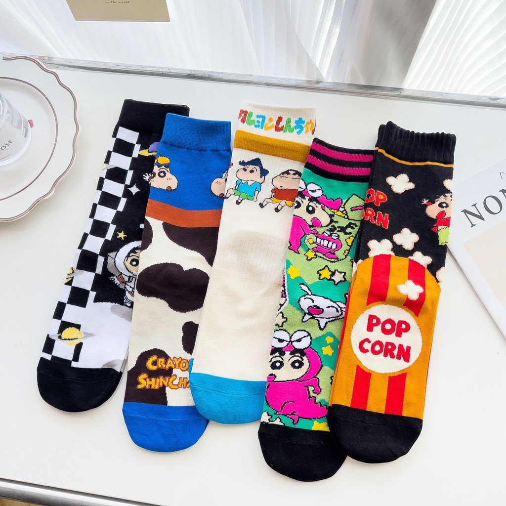 ถุงเท้าการ์ตูนญี่ปุ่นอะนิเมะ Crayon Shin-Chan น่ารักกลางหลอดถุงเท้าผ้าฝ้ายของขวัญ Unisex