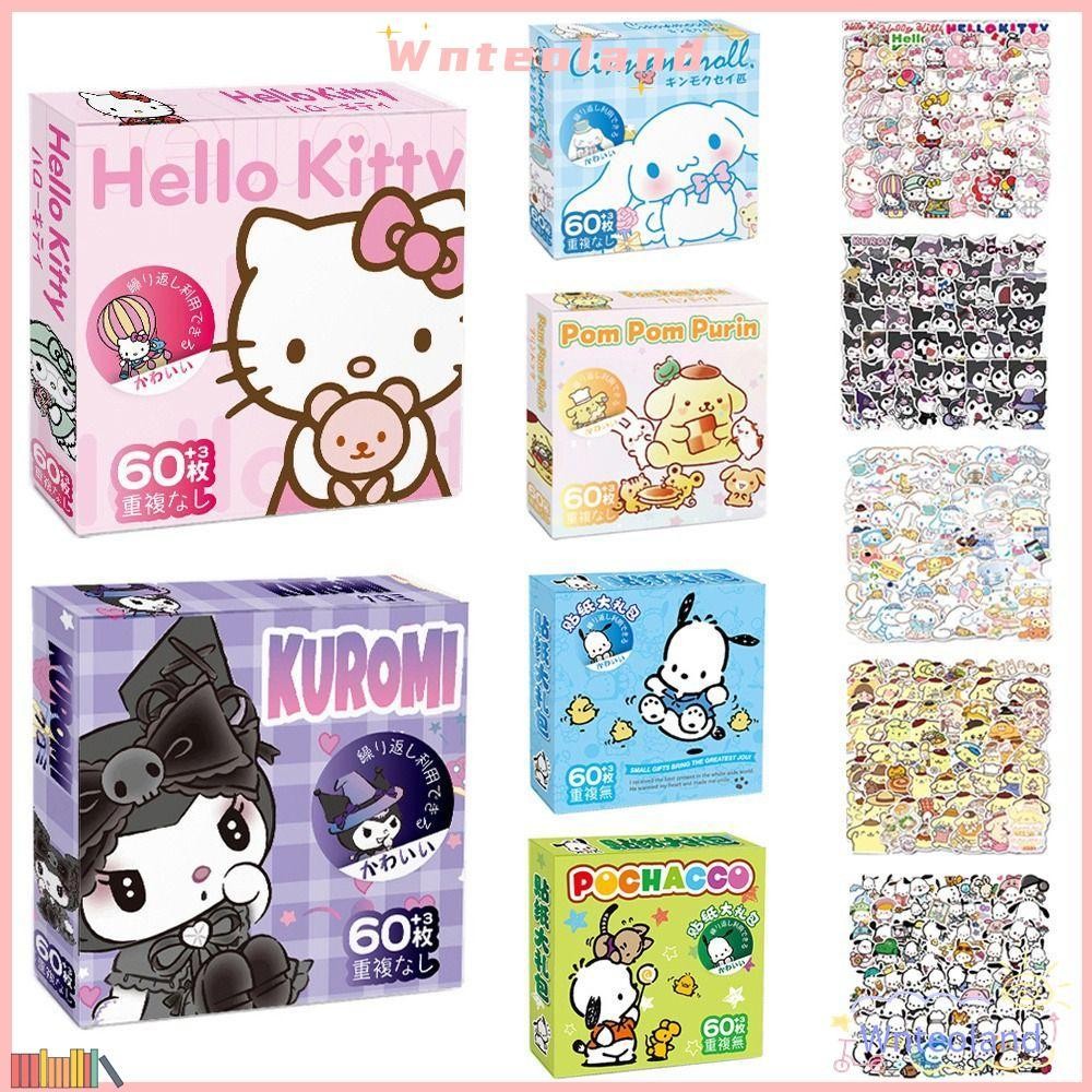 Wnteoland 60 ชิ้น/กล่อง Melody Kuromi สติกเกอร์, Kitty Kuromi Party ตกแต่งการ์ตูนสติกเกอร์, แฟชั่นไดอารี่กันน้ํา Cinnamoroll Pochacco กระเป๋าเดินทางสติกเกอร์โทรศัพท์