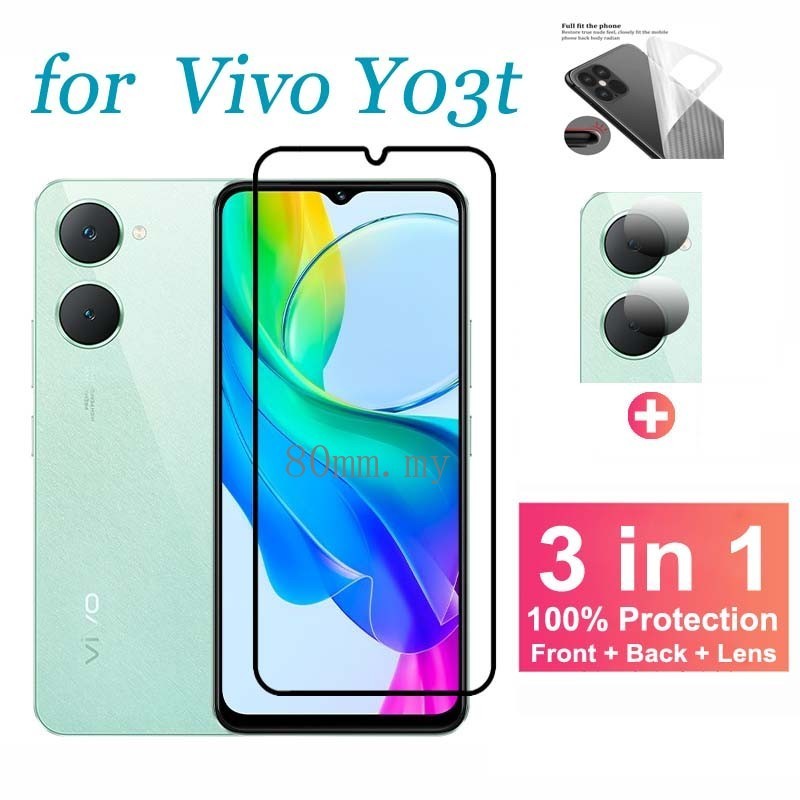 ฟิล์ม สำหรับ Vivo Y03t 9D กระจกนิรภัยสำหรับ Vivo Y03t Y03 Y01 Y02 Y02s Y02A Y02t Y17 Y17s Y18e Y18 Y19 Y20 Y20s Y21 Y28 Y28s Y27 Y27s 5G ฟิล์มกันรอยหน้าจอกล้องฟิล์มกันรอยด้านหลัง