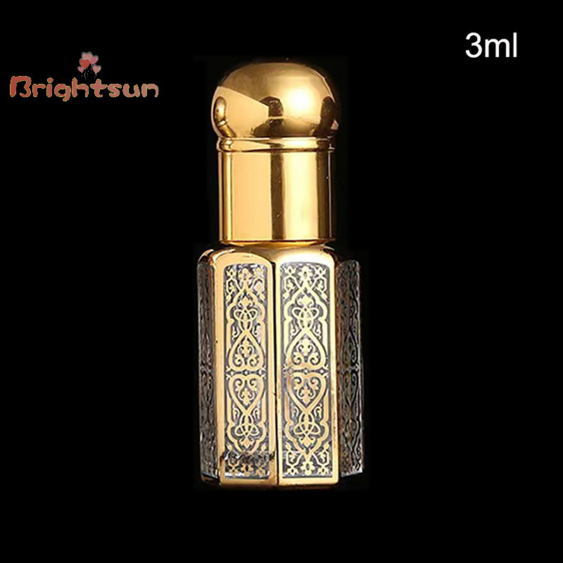 Brightsun 3/6/12ml ขวดลูกกลิ้ง Gold Dropper ขวด Travel Refillable Roll บนแก้วคอนเทนเนอร์ที่ว่างเปล่าใหม่