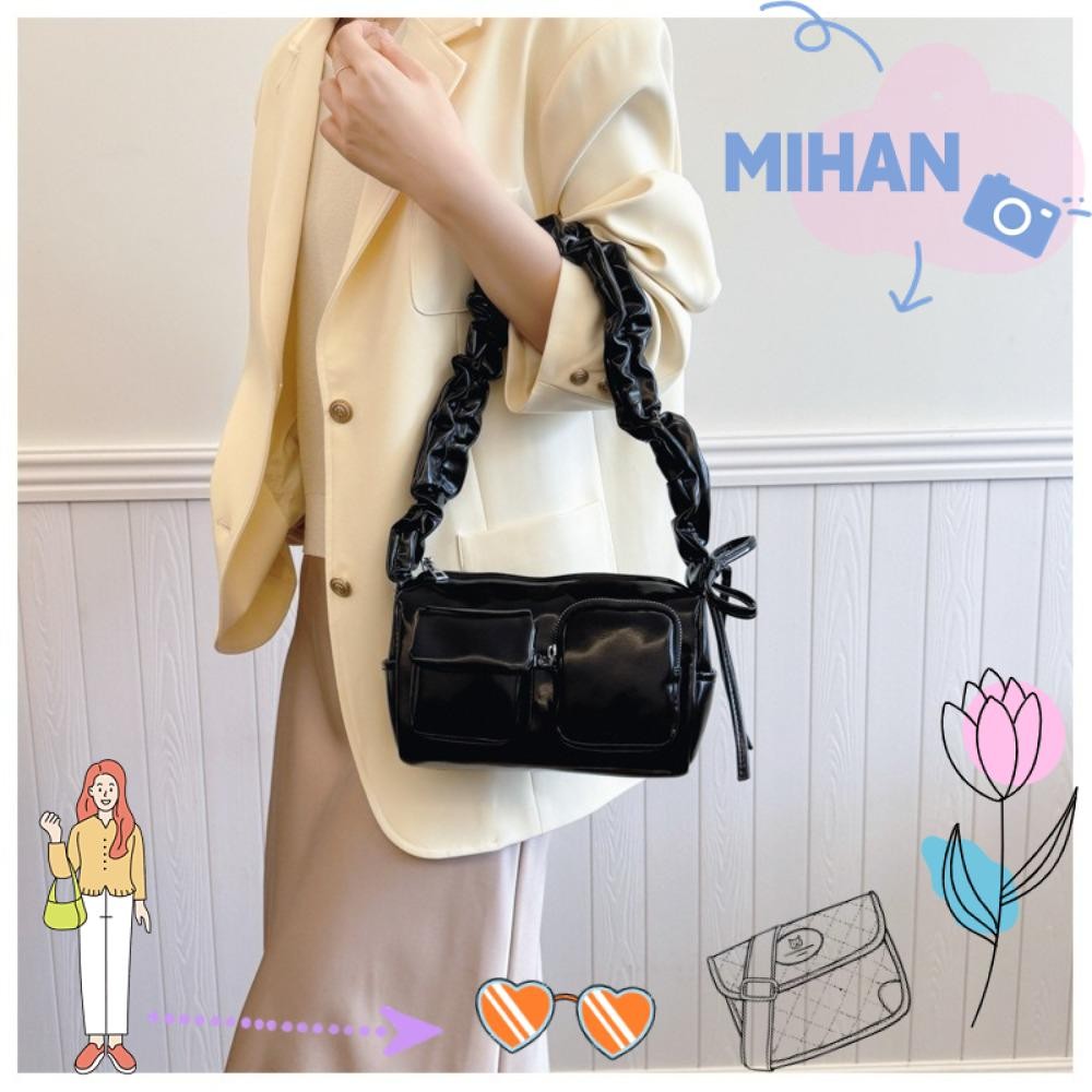 Mh Underarm Bag, Zipper Multi Pocket Shoulder Bag, Fashion PU Leather Solid Color Messenger Bag Women