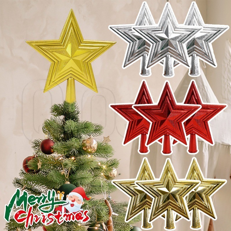 1/2 ชิ้นต้นคริสต์มาส Top Star - ต้นคริสต์มาสตกแต่ง - เงิน, ทอง, ดาวสีแดงเครื่องประดับ - ปีใหม่ตกแต่งบ้าน - อุปกรณ์ตกแต่งดาว 3 มิติ - พลาสติกส่องแสงเทศกาลตกแต่ง