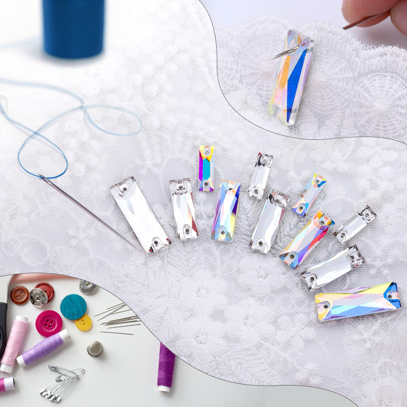 คริสตัลหรูหรา 5A แก้ว Rhinestone เย็บหินสี่เหลี่ยมผืนผ้า Flatback Strass เย็บบน Rhinestone สําหรับเสื้อผ้า ราคา ถูกที่สุด ดีลบีเคเค แกลเลอรีภาพที่ 7