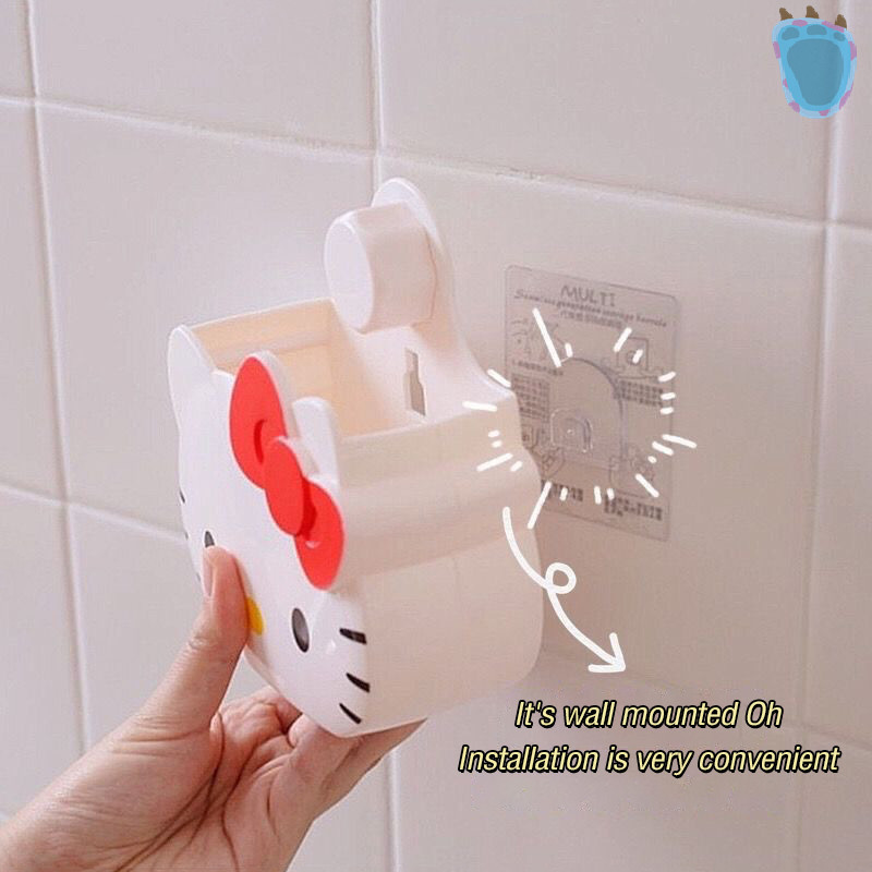 [PA] Sanrio Hello Kitty ห้องน้ําตาราง Organizer ชั้นวางของติดผนังน่ารัก Kt Cat Home Storage Rack แขวน Sundries Storage Holder Punch-ฟรี TH