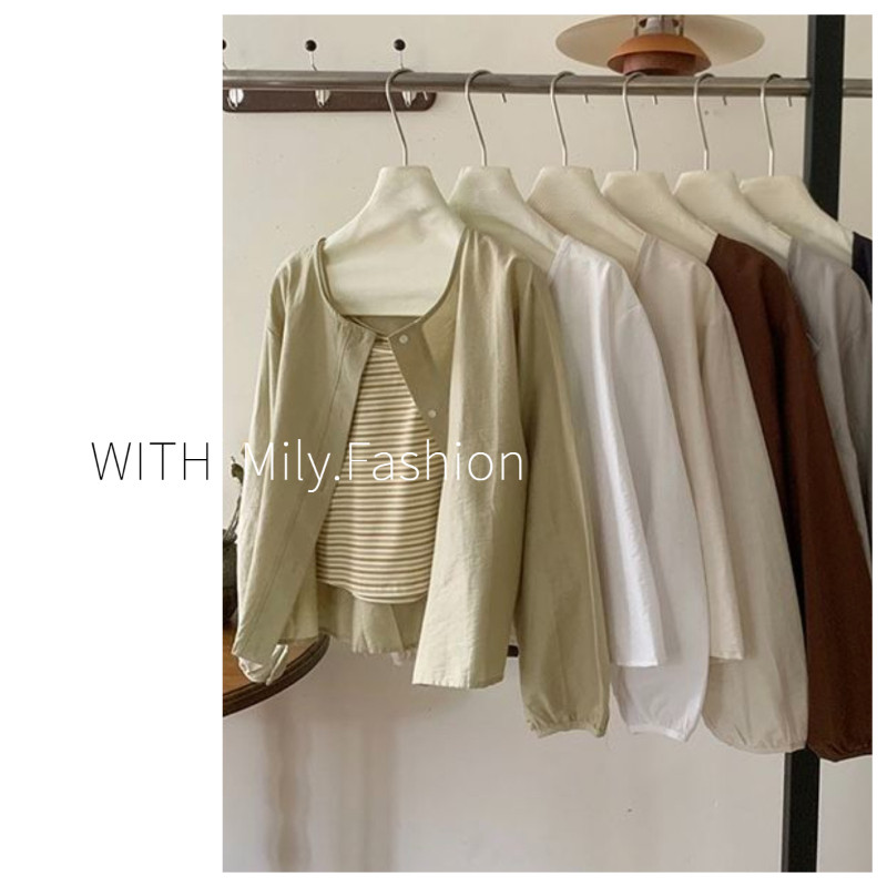 Milyfashion เสื้อเชิ้ตแขนยาวลำลองสำหรับคนตัวเล็กรุ่นใหม่สไตล์เกาหลีฤดูใบไม้ร่วงเสื้อคอกลมใส่ด้านนอกแบบอาร์ตๆแมทช์ลุคง่ายสำหรับผู้หญิงเสื้อโค้ทผู้หญิง