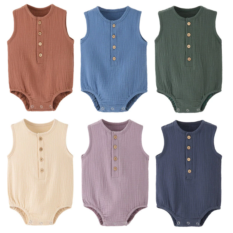 Ins ใหม่ชุดจั๊มสูทเด็กฤดูร้อน Romper 0-24 เดือนผ้ากอซบางแขนกุดเสื้อผ้าทารกแรกเกิด Romper เสื้อกั๊กเด็ก Romper