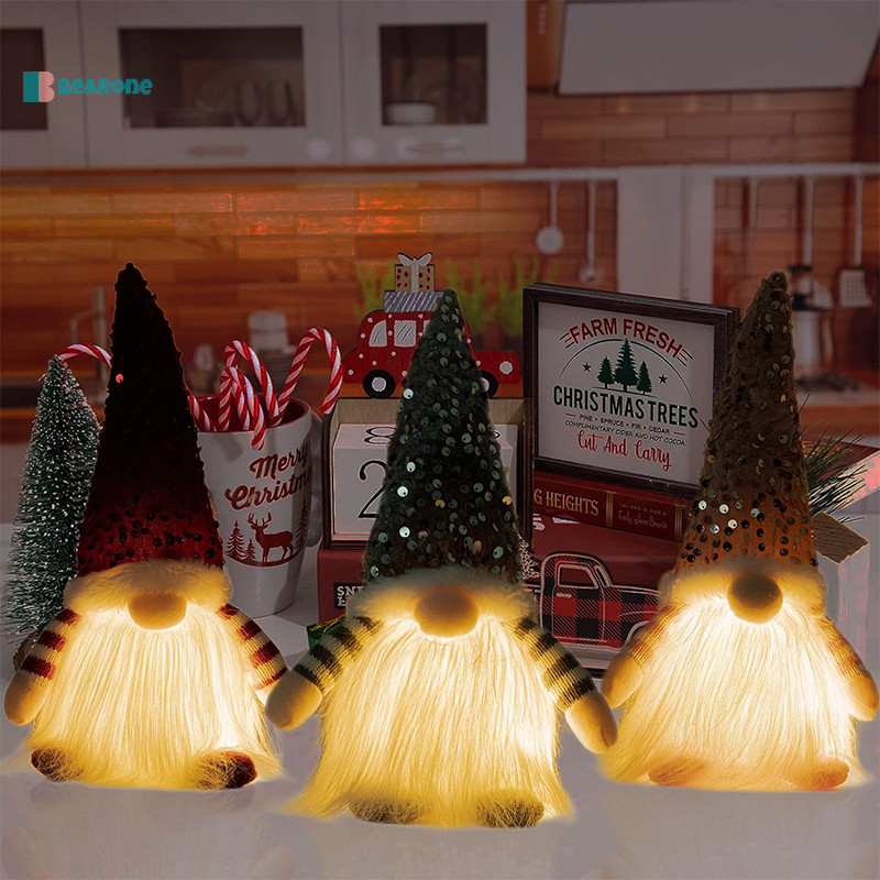 <bearone> 2024 ตุ๊กตาคริสต์มาส Elf ถัก Gnome พร้อม Led Night Light ตกแต่งคริสต์มาสสําหรับบ้าน Xmas Navidad ปีใหม่ 2025 ของขวัญ Nice