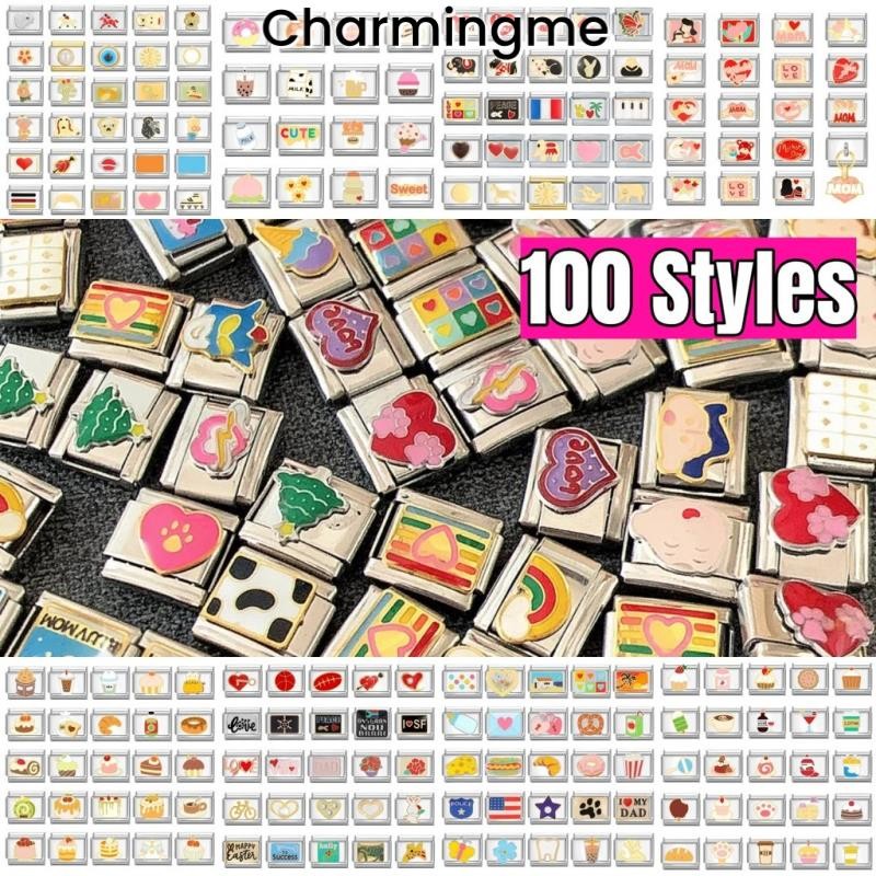 100pcs Hot Charms อิตาเลี่ยน Modular สร้อยข้อมือ Charm Links Fit 9 มม.สร้อยข้อมือสแตนเลสเครื่องประดับ DIY ทํา