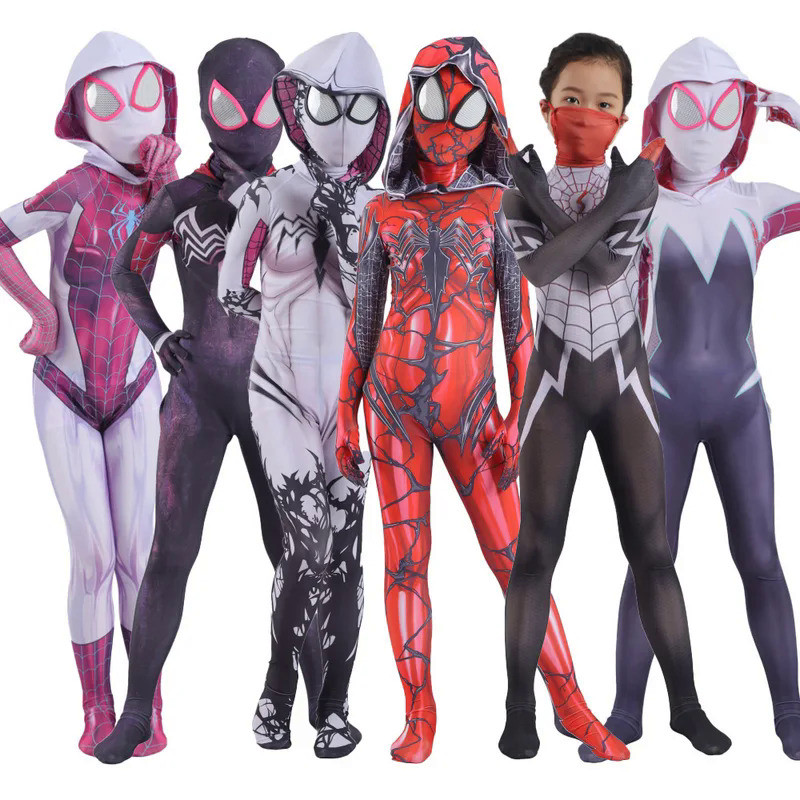 Spidergirls Gwen Stacy Spandex Jumpsuits Boy Girl Zentai Costume For Halloween Cosplay Female Spider