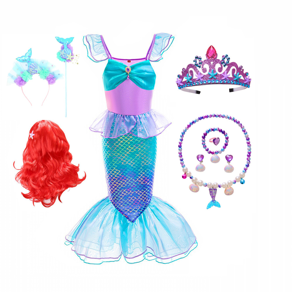 Little Mermaid Ariel Princess เครื่องแต่งกายเด็กชุดสีม่วงสําหรับสาวคอสเพลย์เด็ก Carnival วันเกิดชุดนางเงือก