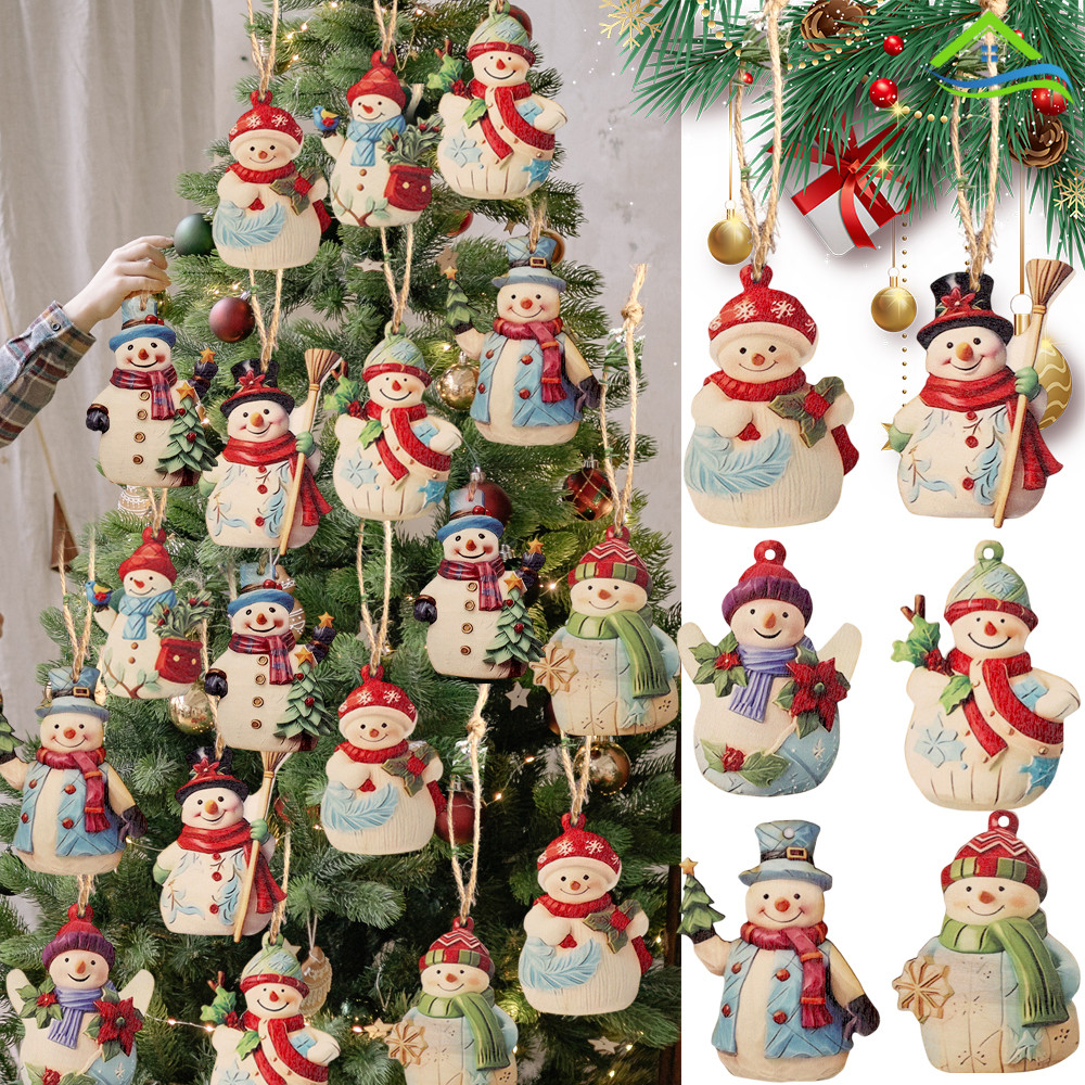18 ชิ้น/เซ็ตตกแต่งคริสต์มาสจี้ 2D อะคริลิคการ์ตูน Snowman บ้านสวน Xmas Tree จี้ Party Decor