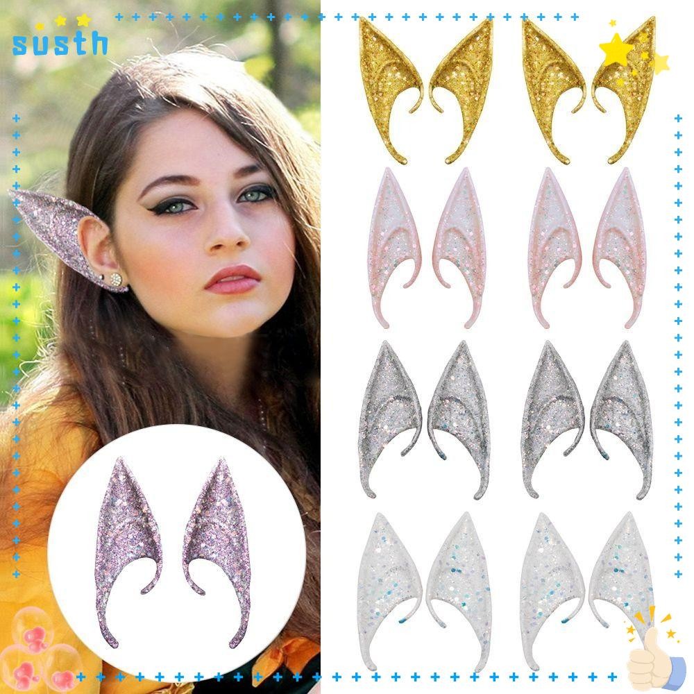 Susth Elf Ears, อะนิเมะ Glitter Elven Ears props, Latex DIY คอสเพลย์ props นางฟ้าหูฮาโลวีน