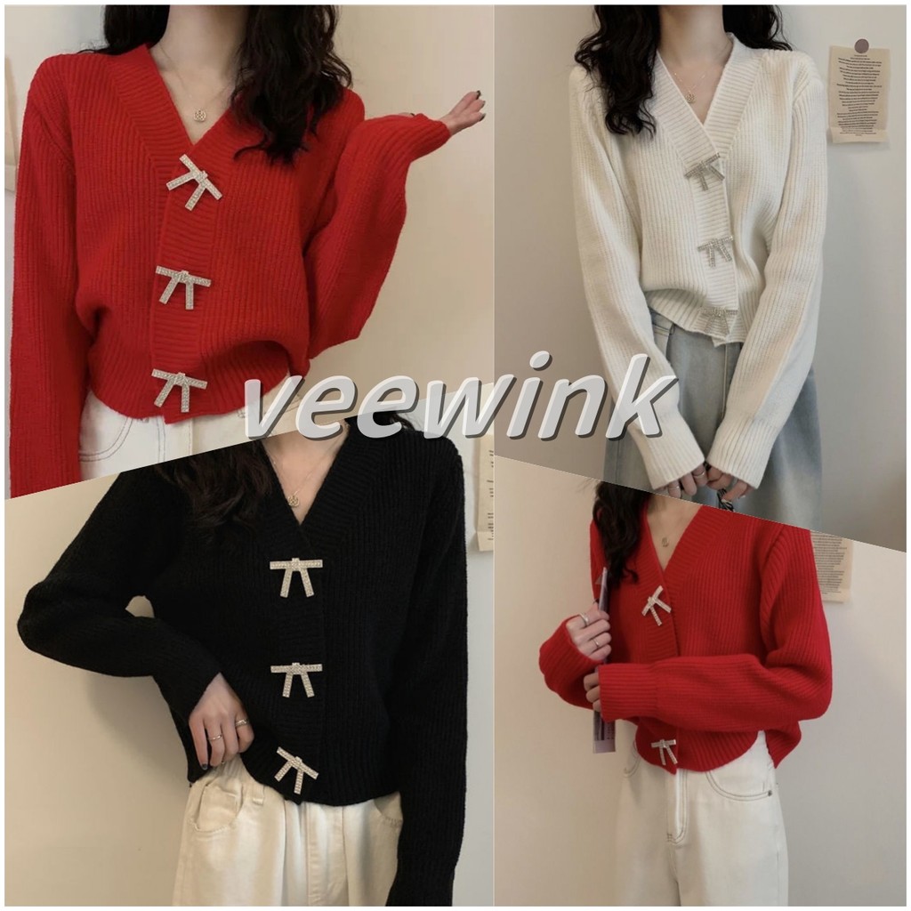 Veewink เสื้อ Cardigan/คาร์ดิแกนไหมพรม เสื้อแขนยาวไหมพรมกันหนาวสไตล์เกาหลี คาร์ดิแกน ผ้านิ่มมาก ใส่สบาย