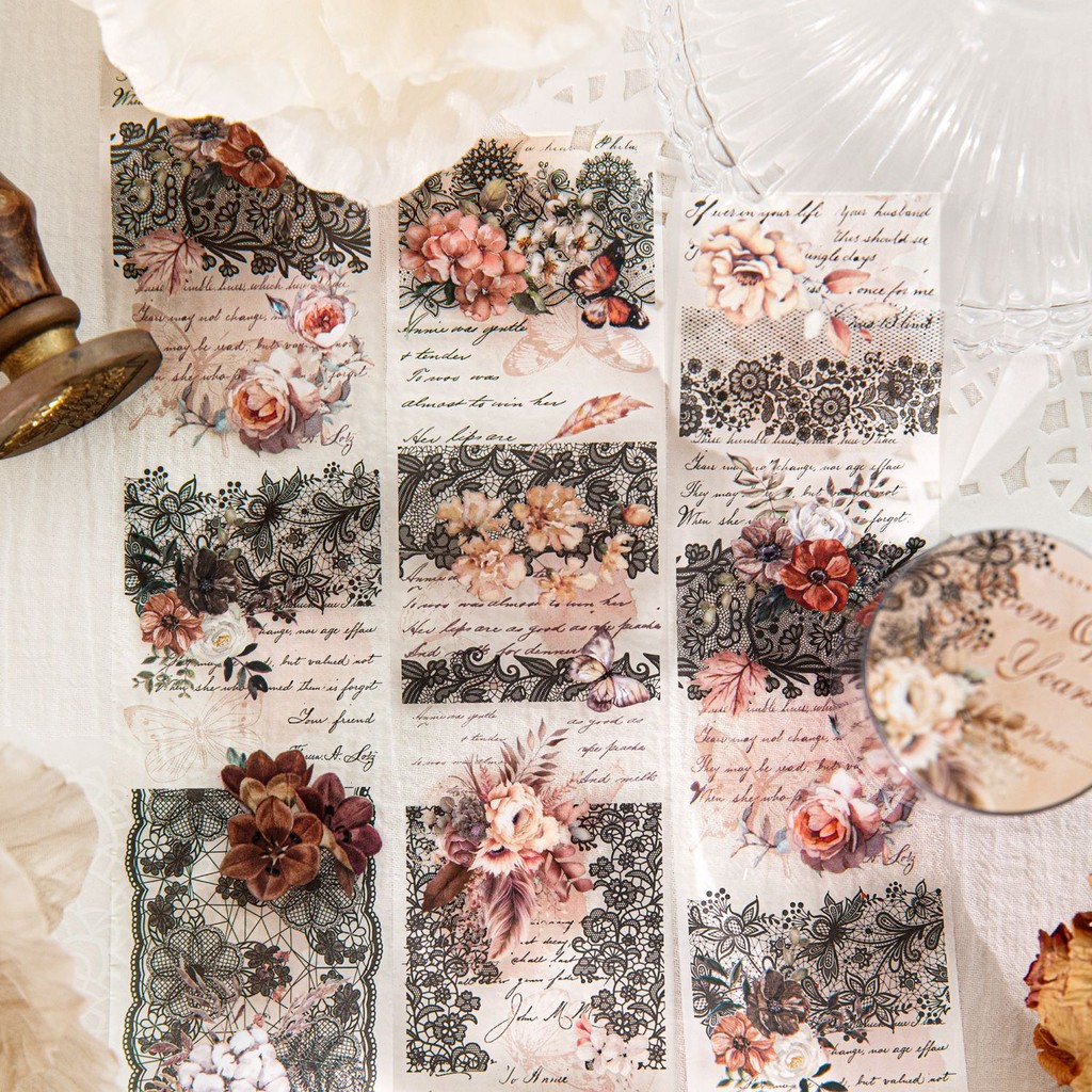 Washi เทปลูกไม้ดอกไม้ DIY กระดาษกาวตกแต่งเทปกาวเหนียวสําหรับ Scrapbooking อัลบั้มไดอารี่ Journaling โทรศัพท์ DIY ศิลปะหัตถกรรมตกแต่ง