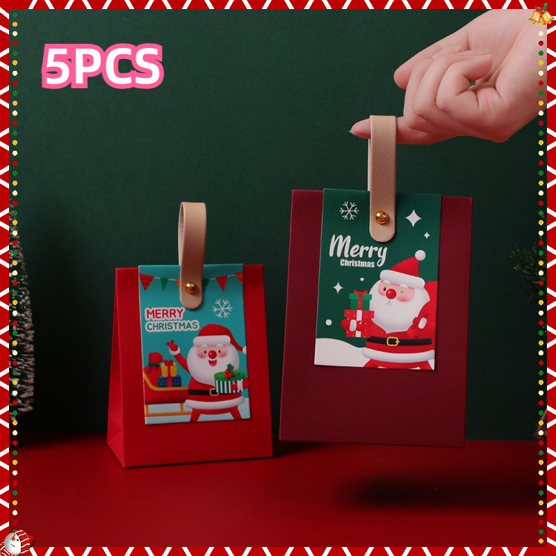 5ชิ้นคริสต์มาสกล่องขนมหนังจับคริสต์มาสจับกล่องของขวัญซานตาคลอสกวางแอปเปิ้ลห่อกล่องของขวัญกล่องบรรจุภัณฑ์ขนม