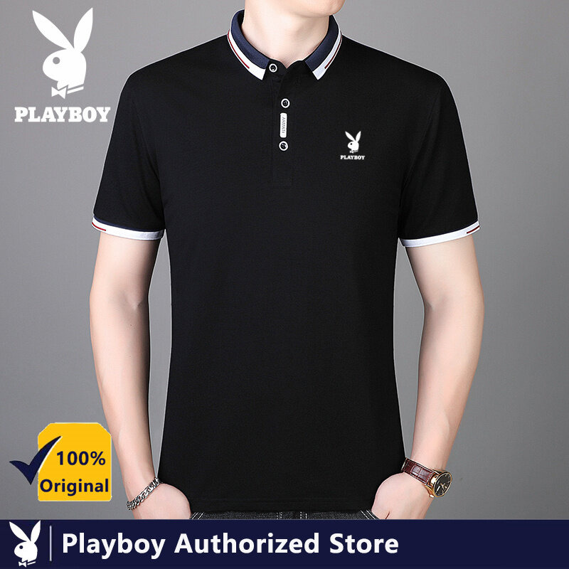 Playboy polo shirt ชายฤดูร้อนกระแสสีดําอากาศที่สะดวกสบายพิมพ์แขนสั้น