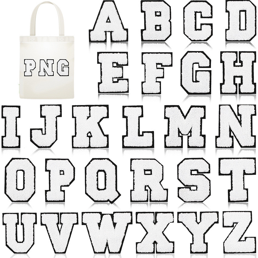 Pro Patch Store 7 ซม.สีขาวผ้าเช็ดตัวเย็บปักถักร้อย Letter Series DIY เย็บปักถักร้อยแพทช์สําหรับสติกเกอร์เย็บปักถักร้อยแพทช์สําหรับเสื้อผ้าป้ายสติกเกอร์