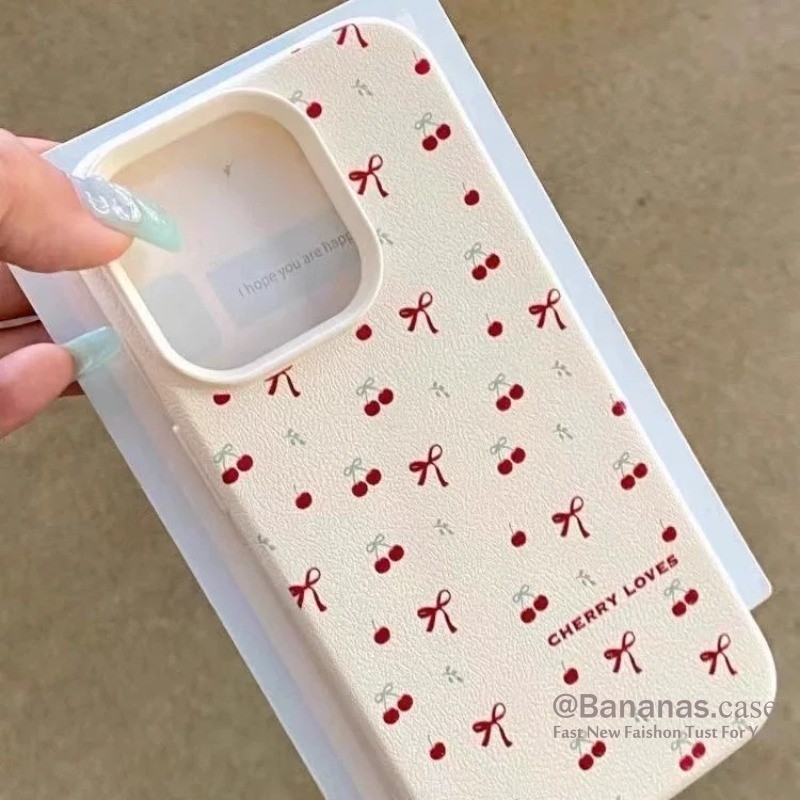 Iphone 16 15 14 13 12 11 Pro Max X Xr Xs Maxเคสโทรศัพท์Ins Cherry Bowหนังนุ่มปกหลัง