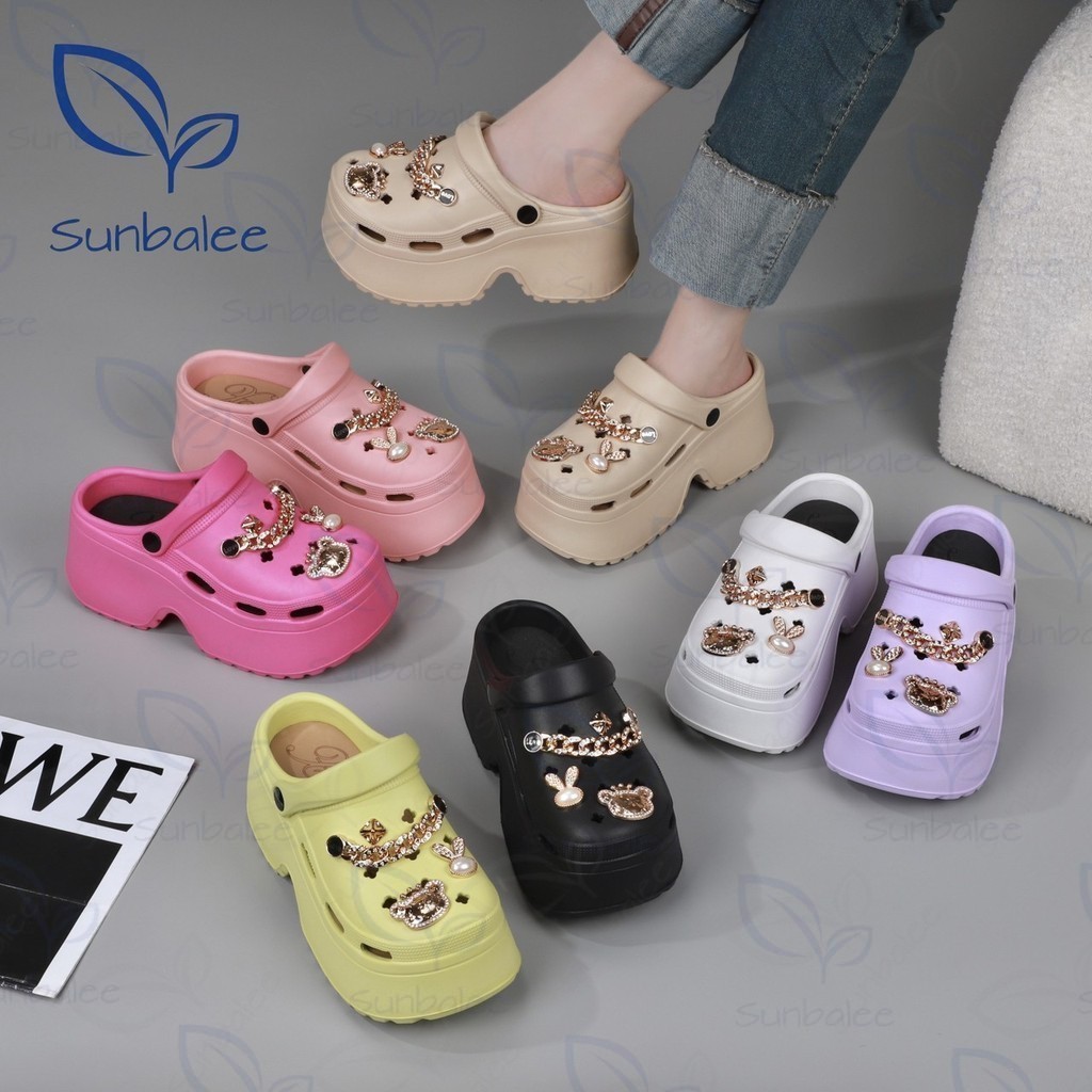 E8899 รองเท้าหัวโต รองเท้าผู้หญิงแฟชั่น ส้นสูง หนา 7 ซม พื้นนิ่ม ใส่สบาย พร้อมตัวติด EVA