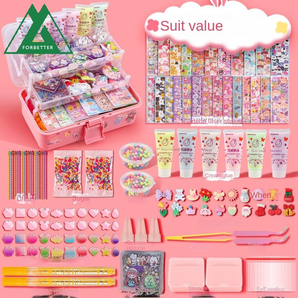 Forbetter DIY พวงกุญแจทําชุด, สติ๊กเกอร์การ์ตูน Goo Card ชุดสติ๊กเกอร์, ของเล่นตกแต่งสร้างสรรค์ชนิดบรรจุกล่องชุดการ์ด Goo สีสันสดใสครบชุดสติกเกอร์สาว