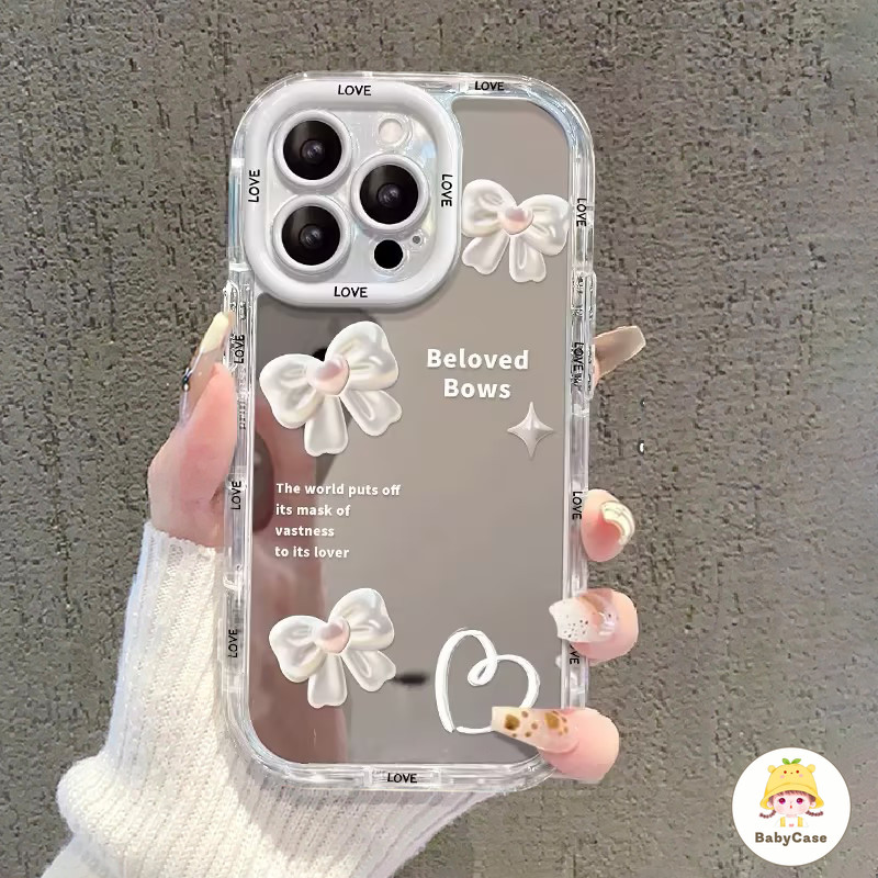 แฟชั่นหวานสดรักหัวใจโค้งคำนับกระจกนุ่ม เคสiPhone 11 13 15 14 12 Pro Max XR 7Plus XS X Max 8 7 15 Plus SE 2020