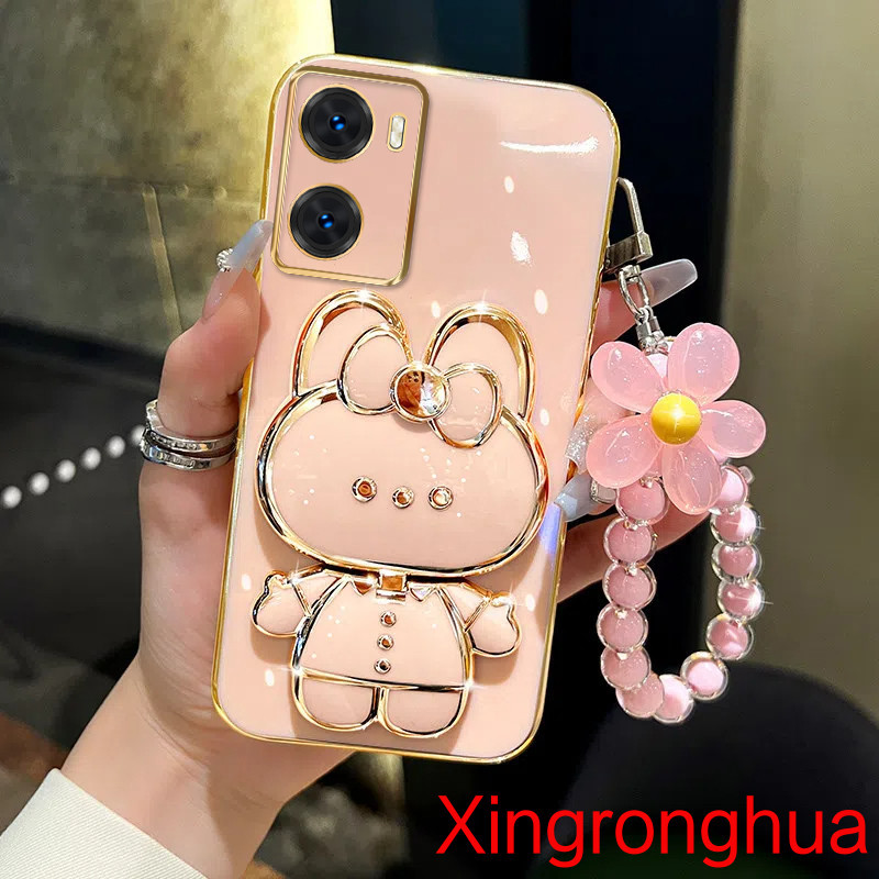 ปลอก OPPO A57 4G 2022 A57 2022 5G A77 A77S A57Eเคสโทรศัพท์TPU 3Dกระต่ายเครื่องสําอางกระจกแต่งหน้าขาตั้งUltra Thin Electroplated Soft Case Shock Protection Caseพร้อมสร้อยข้อมือ - รูปที่ 2