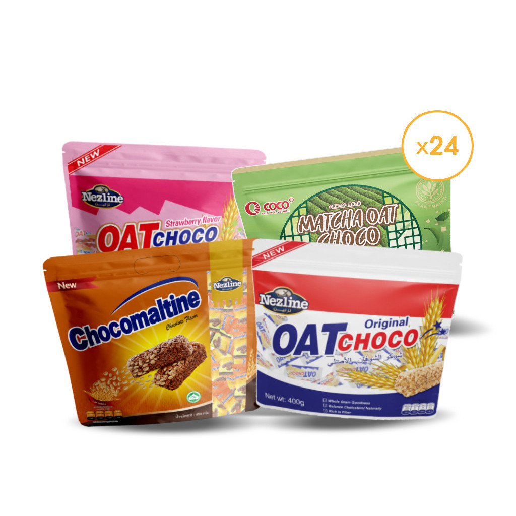 [ยกลัง 24 ห่อ] (400 กรัม) ขนมข้าวโอ๊ตอัดแท่ง ตราเนสไลน์ Oat Choco Nezline Brand 400กรัมx24แพ็ค