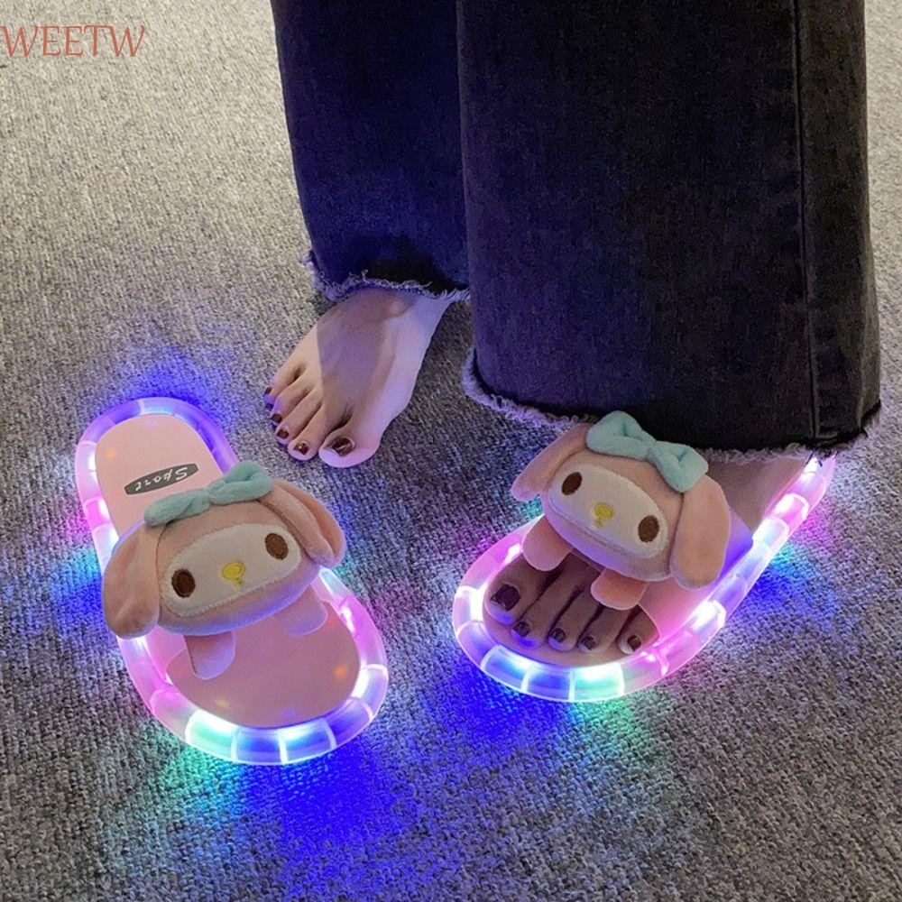 Weekw Luminous Girls รองเท้าแตะ, Kawaii น่ารัก Lighted ผู้หญิงรองเท้าแตะ,รองเท้าแตะบ้าน Anti-skid Cinnamoroll Hello KT รองเท้าแตะรองเท้ากลางแจ้ง