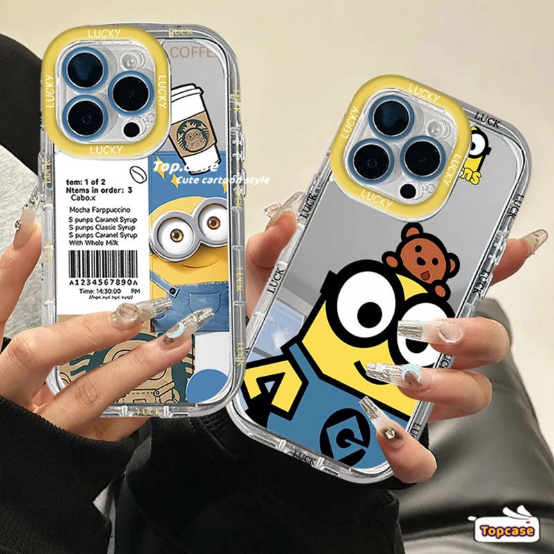 ใช้งานร่วมกับสําหรับ IPhone 16 15 11 12 13 14 Pro Max Xr X Xs Max 7 8 Plus Big Eyes Minions กระจกเคส