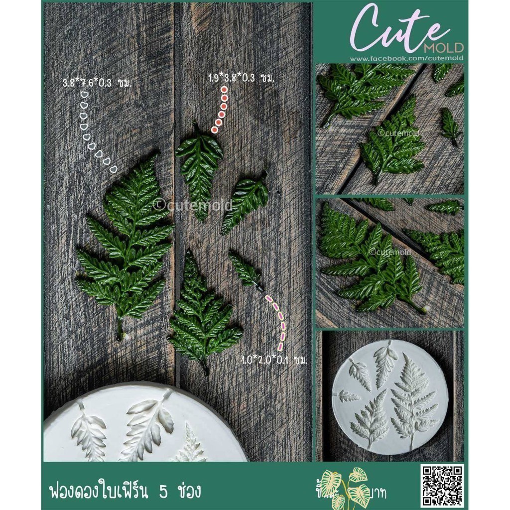แม่พิมพ์ซิลิโคน พิมพ์ฟองดอง ใบเฟิร์น 5 ช
