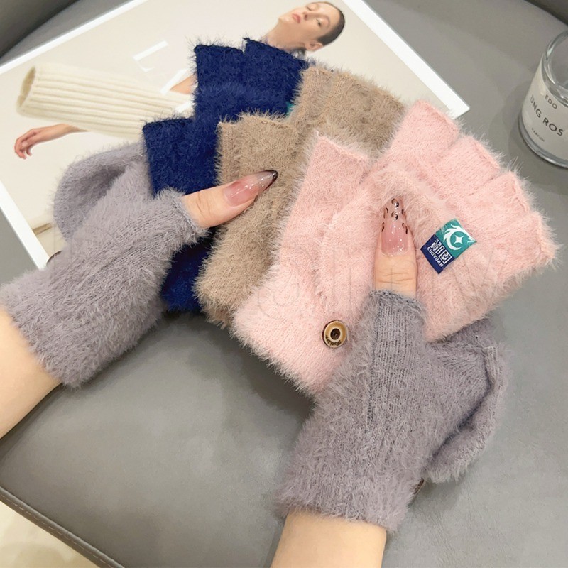 ถุงมือเปิดนิ้วตุ๊กตาฤดูหนาว - Fingerless Thicken Warm Mitten - ถุงมือขนฟูพลิกฤดูใบไม้ร่วง - อุปกรณ์ขี่กลางแจ้ง - ถุงมือขนยาวกันลม - หน้าจอสัมผัสถุงมือห้านิ้ว