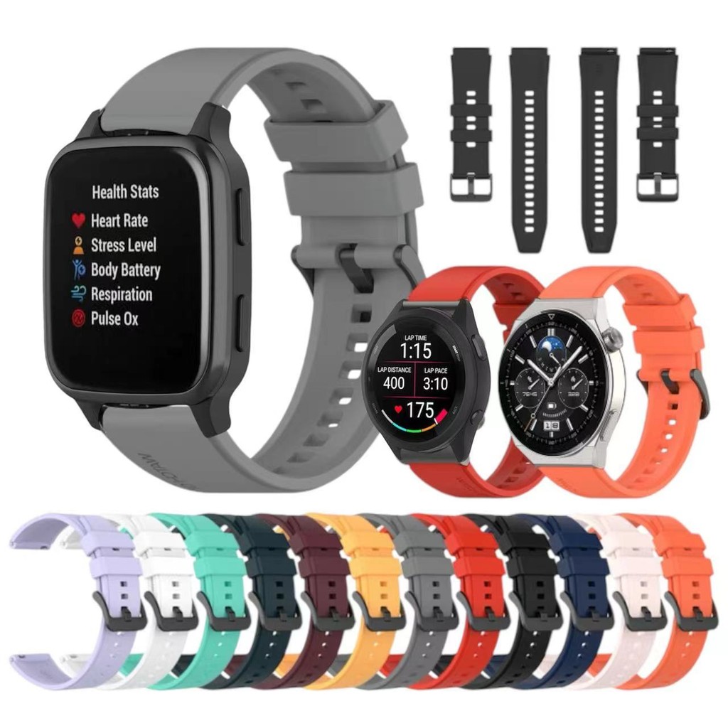 สายนาฬิกาข้อมือซิลิโคนสำหรับGarminvenu sq2 venu2 venu3ล็อคสีดำการ์มิน245 245music 165 55 158 255 645