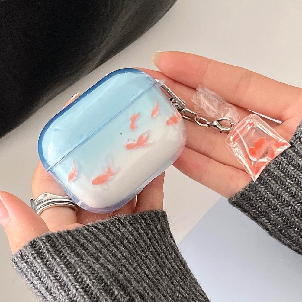 Lucky Fish หูฟังพวงกุญแจสําหรับ AirPods 4 2024 Clear Gradient Blue Goldfish สําหรับ Airpods 1 2 3 4th Pro Pro2 Pro3 2025 กรณีป้องกัน - รูปที่ 2