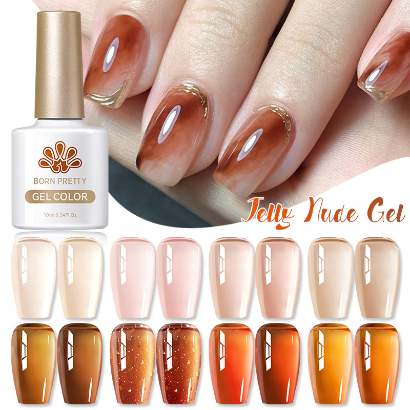 ยาทาเล็บเจลสีเหลืองอําพัน Born PRETTY Amber Jelly Gel ยาทาเล็บนู้ดเจลโปแลนด์สีธรรมชาติ Translucent Jelly Nude Pink Gel Polish