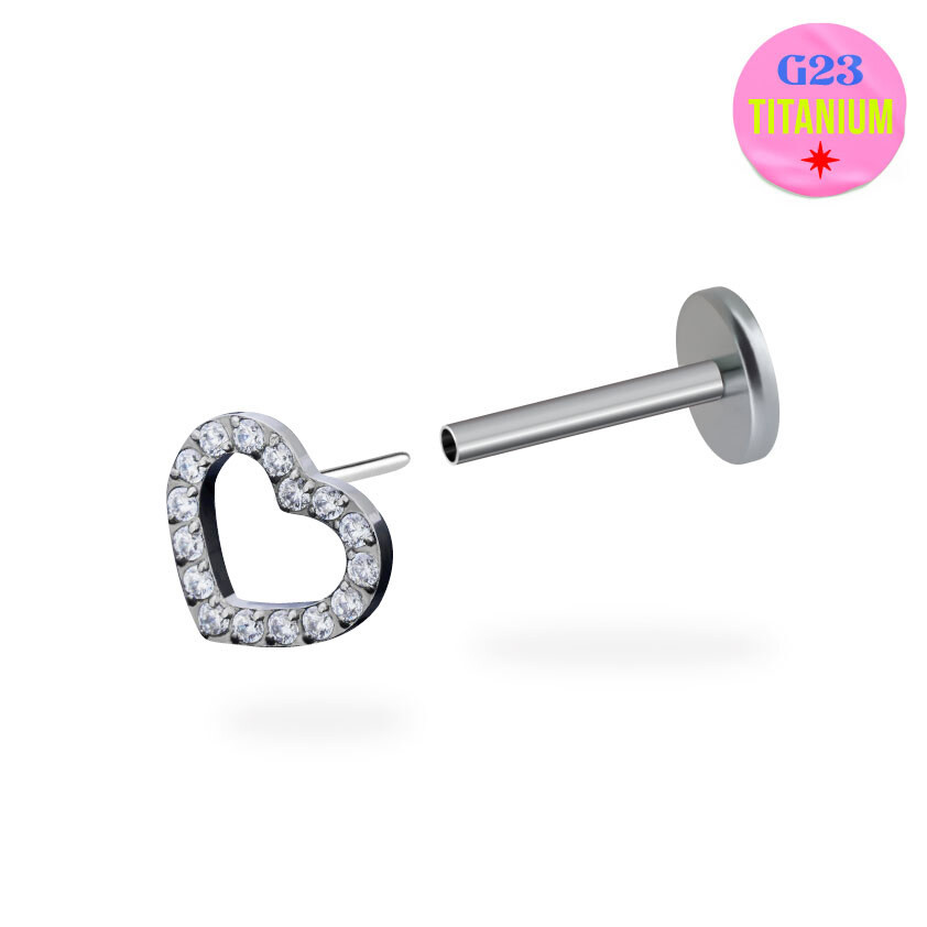Heart Frame CZ Flatback Titanium Earring (1ชิ้น)