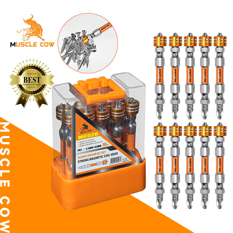 MUSCLE COW ดอกไขควงปลอกแม่เหล็ก 2 หัว 1 กล่อง 10 ชิ้น สำหรับสว่านไฟฟ้า