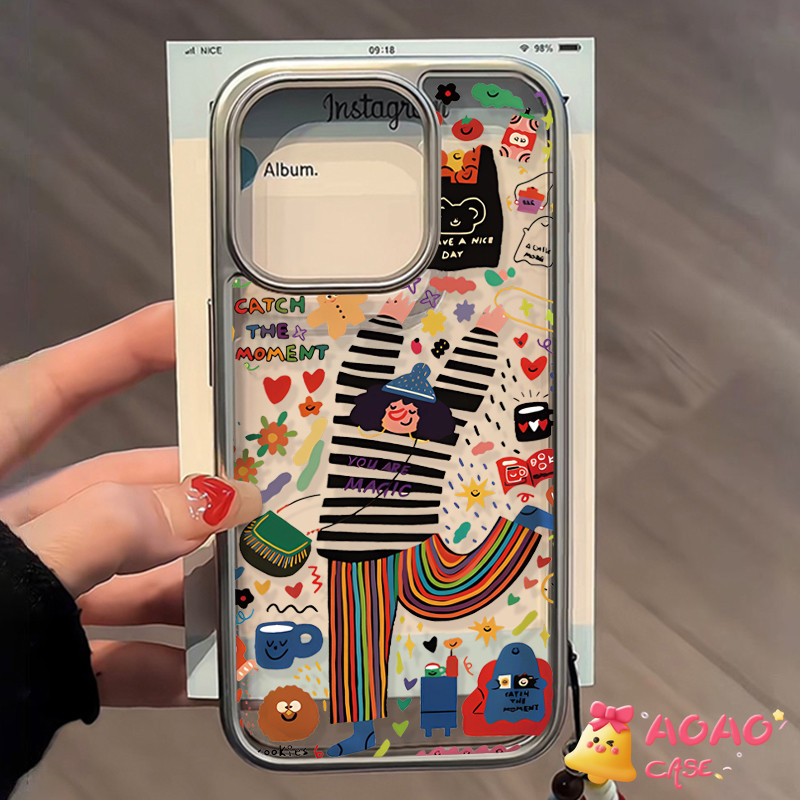 กราฟฟิตีการ์ตูนสาวตลกสร้อยข้อมือโปร่งใส เคสIPhone 16 11 13 15 12 14 Pro Max 7Plus 16 7 8 15 14 Plus XR X XS MAX SE 2020