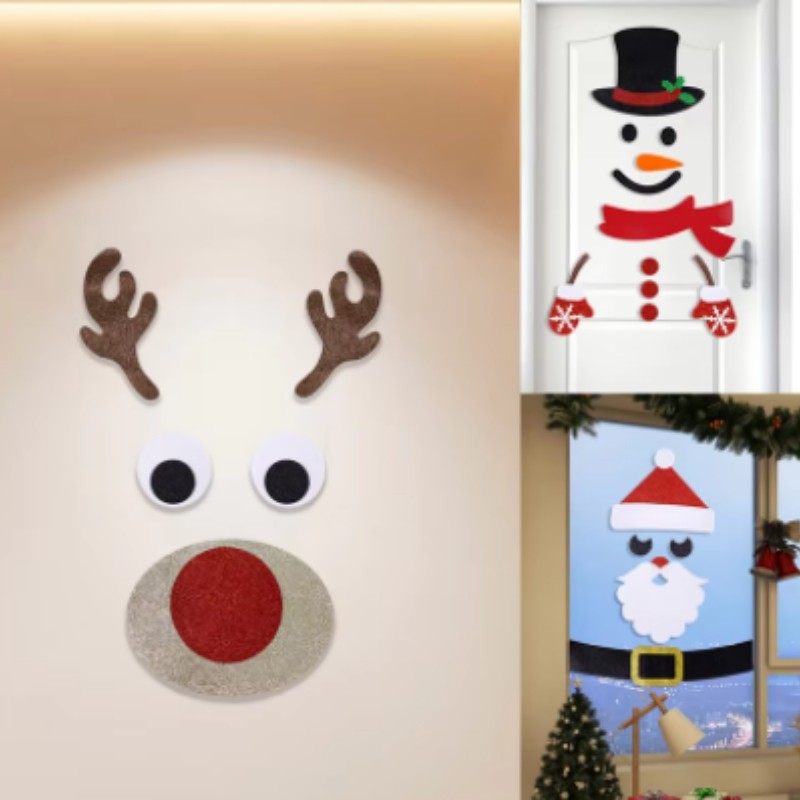 ขนาดใหญ่ Snowman Reindeer Santa สติกเกอร์คริสต์มาสประตูสติกเกอร์ตกแต่งสําหรับตู้เย็น Wall Window ประตู Decors