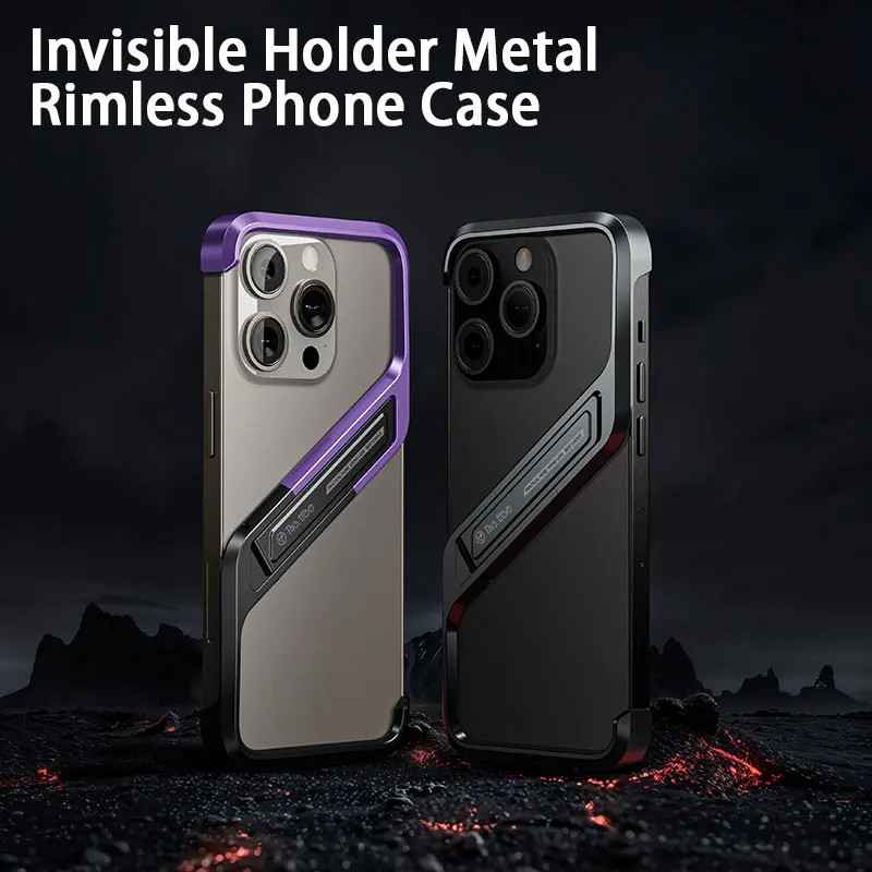หรูหรา ส ประเภทอลูมิเนียมอัลลอยด์ซ่อนยืนเคสโทรศัพท์สําหรับ ไอโฟน16 15 14 มือโปร สูงสุด กันกระแทกกระจายความร้อนเปลือกโลหะ