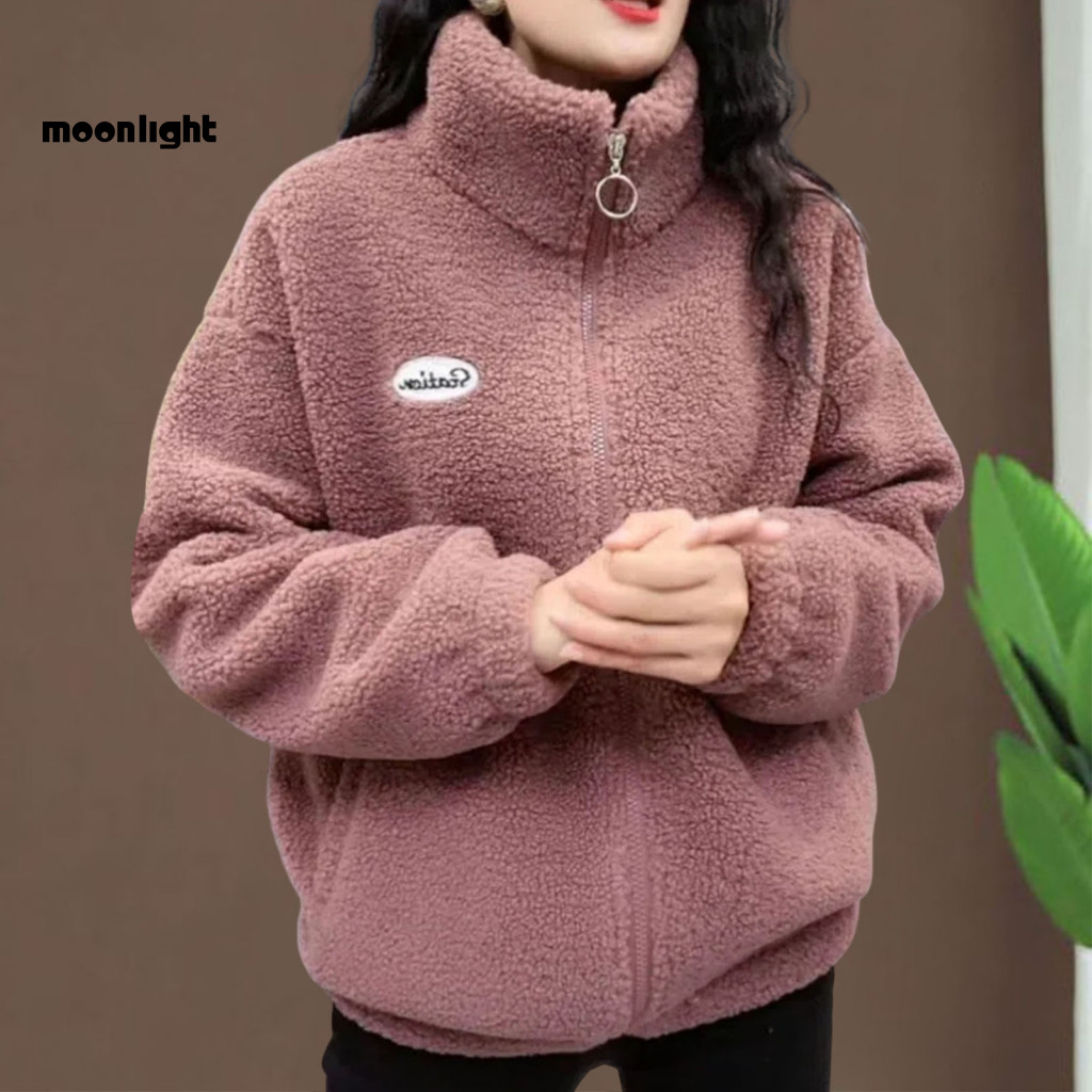 Mo Plush Coat เสื้อโค้ทขนแกะหนาอุ่นสำหรับผู้หญิง แบบซิป พร้อมกระเป๋า Stay Warm