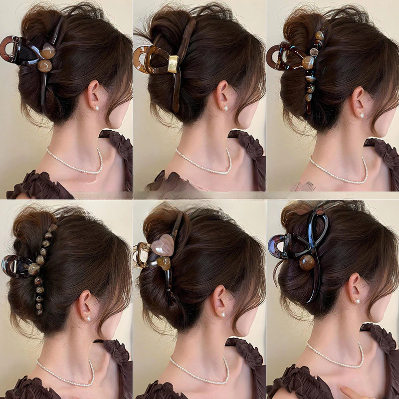 หนีบผมสีกาแฟ 13 ซม. สไตล์เกาหลี เครื่องประดับผมสำหรับสุภาพสตรี