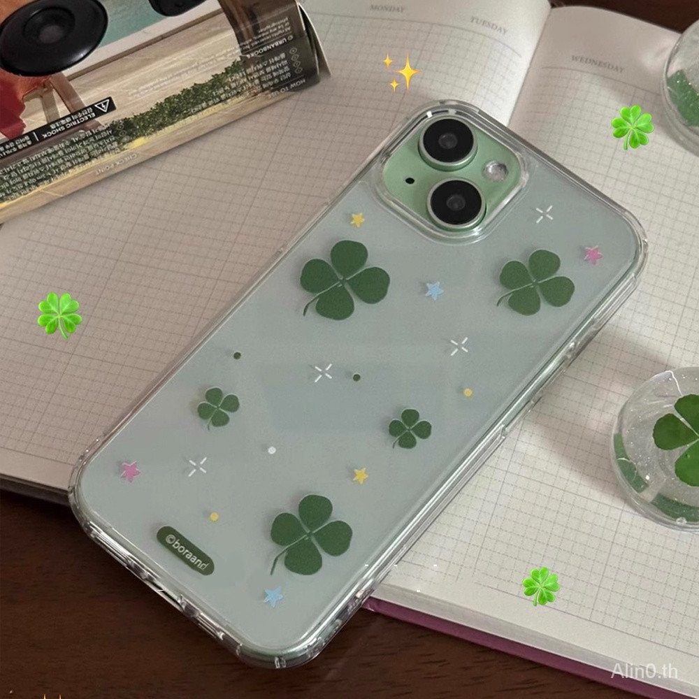 เคสโทรศัพท์สำหรับ iPhone 7 8 x XS XR xsmax 11 12 13 14 15 16 Pro Max PLUS INS เคสนิ่มหุ้มทั้งเครื่องโชคดีโคลเวอร์สี่ใบเคสกันกระแทกเคส eh71