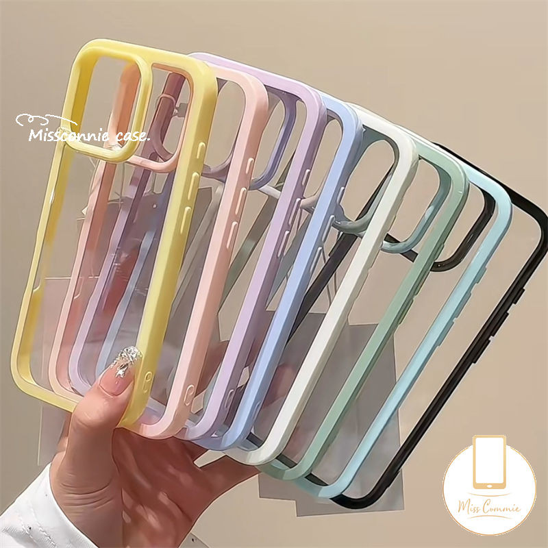 แฟชั่นที่เรียบง่าย มาการอง สีกรณีเข้ากันได้สําหรับ ไอโฟน 16 11 15 13 14 12 มือโปร สูงสุด 15 12 14 16 13 มือโปร 14 15 16บวกหรูหราสีกรอบกันกระแทกใสนุ่มปก