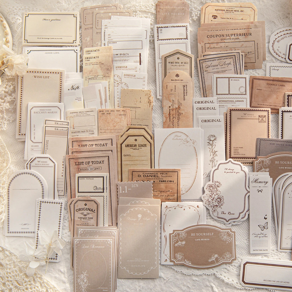 Journal Go 30 ชิ้น/กล่อง Vintage ป้ายสติกเกอร์ Retro ไดอารี่ Scrapbooking Collage Junk Journal สติกเกอร์สํานักงานโรงเรียนเครื่องเขียนป้าย