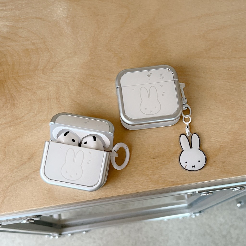 สําหรับ AirPods 1 2 3 4 Pro2 หูฟังเปลือก Miffy การ์ตูน Silver Square Soft Tpu กรณีฝาครอบป้องกัน