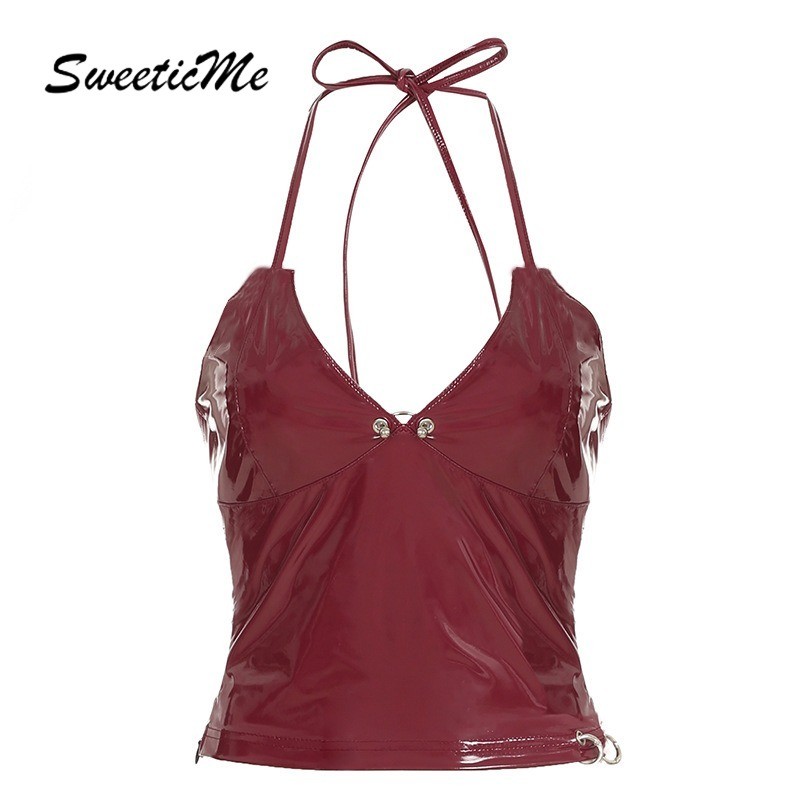SweeticMe เสื้อกล้ามหนัง PU เซ็กซี่สําหรับผู้หญิงแฟชั่นใหม่