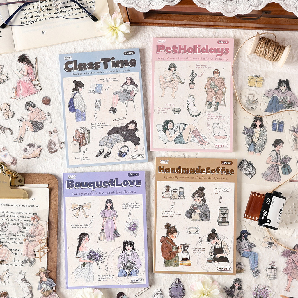 Mr.Paper 20pcs ตัวอักษร Die-Cut สติกเกอร์หนังสือ PET Daily Life Series สติกเกอร์สําหรับบัญชีมือ DIY เคสโทรศัพท์ตกแต่ง Collage