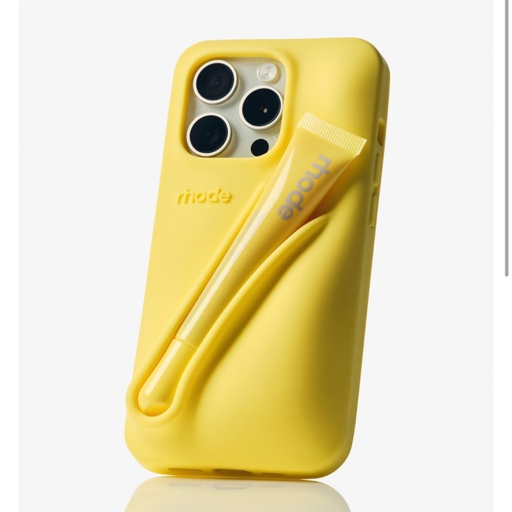 แฟชั่นสีเหลืองพร้อมลิปเคลือบ Rhode ลิปสติกเคสโทรศัพท์พร้อมกล่องสําหรับ iPhone 11 12 13 14 15 16 Pro Max Plus Hailey สไตล์เดียวกัน Lip Balm ซิลิโคนปลอกนุ่ม Matte กันกระแทก